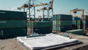Customs documents and cargo manifest at an Italian container port